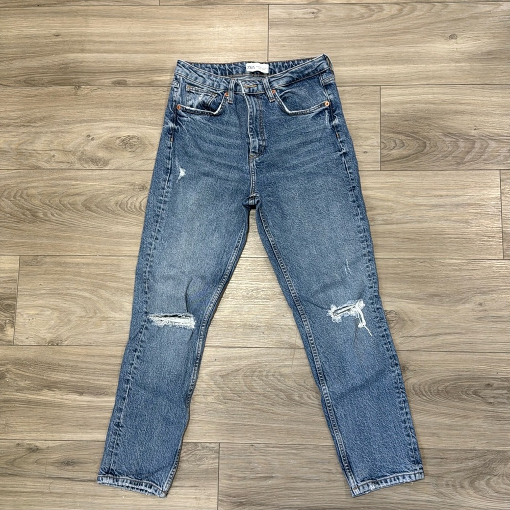 Zara Medium Wash Distressed Denim